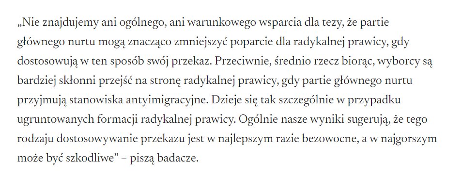 Przypominam o badaniach, które wskazują, że gdy centrum przejmuje język radykalnej prawicy w sprawie migrantów, to... zyskuje głównie na tym radykalna prawica. 

oko.press/jak-w-strachu-…