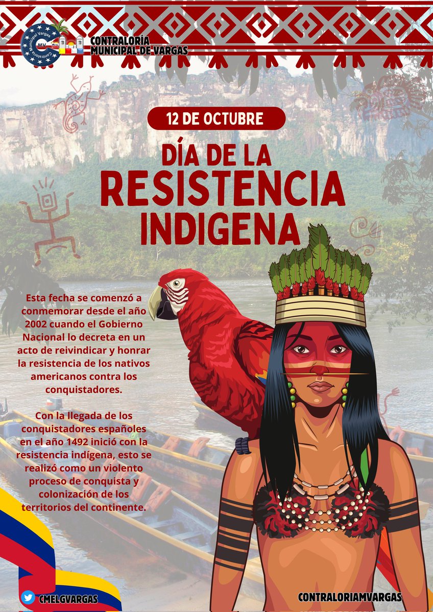 #12OCT Resistencia Indígena, celebrado en varios países de América Latina, conmemora la firmeza y lucha de los pueblos indígenas frente a la colonización. Esta fecha se establece como una forma de reivindicar la cultura, los derechos y la historia de los pueblos originarios.