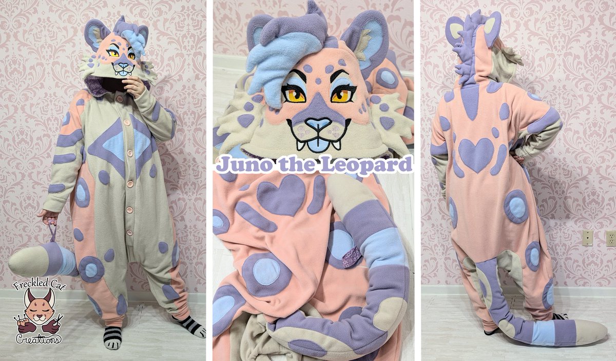 Juno the leopard kigurumi commission for <a href="/chrysisi/">Chrysisi</a>!! I LOOOOVE how she turned out!! She features fleece hair and cheek tufts and a floordragger tail with the wrist strap to hold it off the ground! #kigurumi #kigu