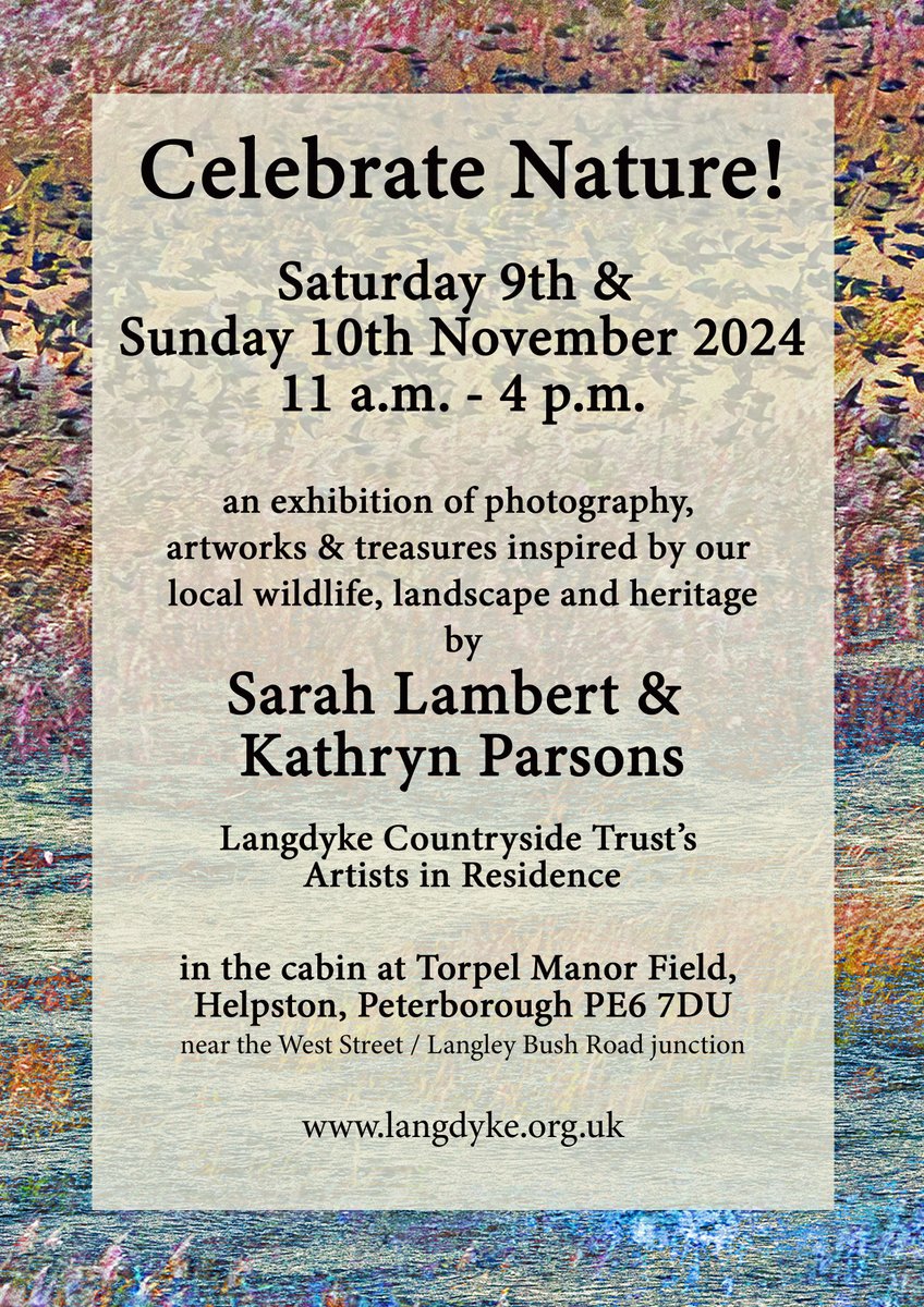 Sarah Lambert (@sarah_lambert7) on Twitter photo <a href="/KParsons_Art/">Kathryn Parsons</a> and I hope you'll call in to our exhibition in the cabin at Torpel Nature Reserve on 9th & 10th November - we'd love to see you!
We'll be filling the space with gorgeous nature-inspired creativity and handmade treasures to buy.
There'll also be home-made cake... <a href="/KParsons_Art/">Kathryn Parsons</a> and I hope you'll call in to our exhibition in the cabin at Torpel Nature Reserve on 9th & 10th November - we'd love to see you!
We'll be filling the space with gorgeous nature-inspired creativity and handmade treasures to buy.
There'll also be home-made cake...