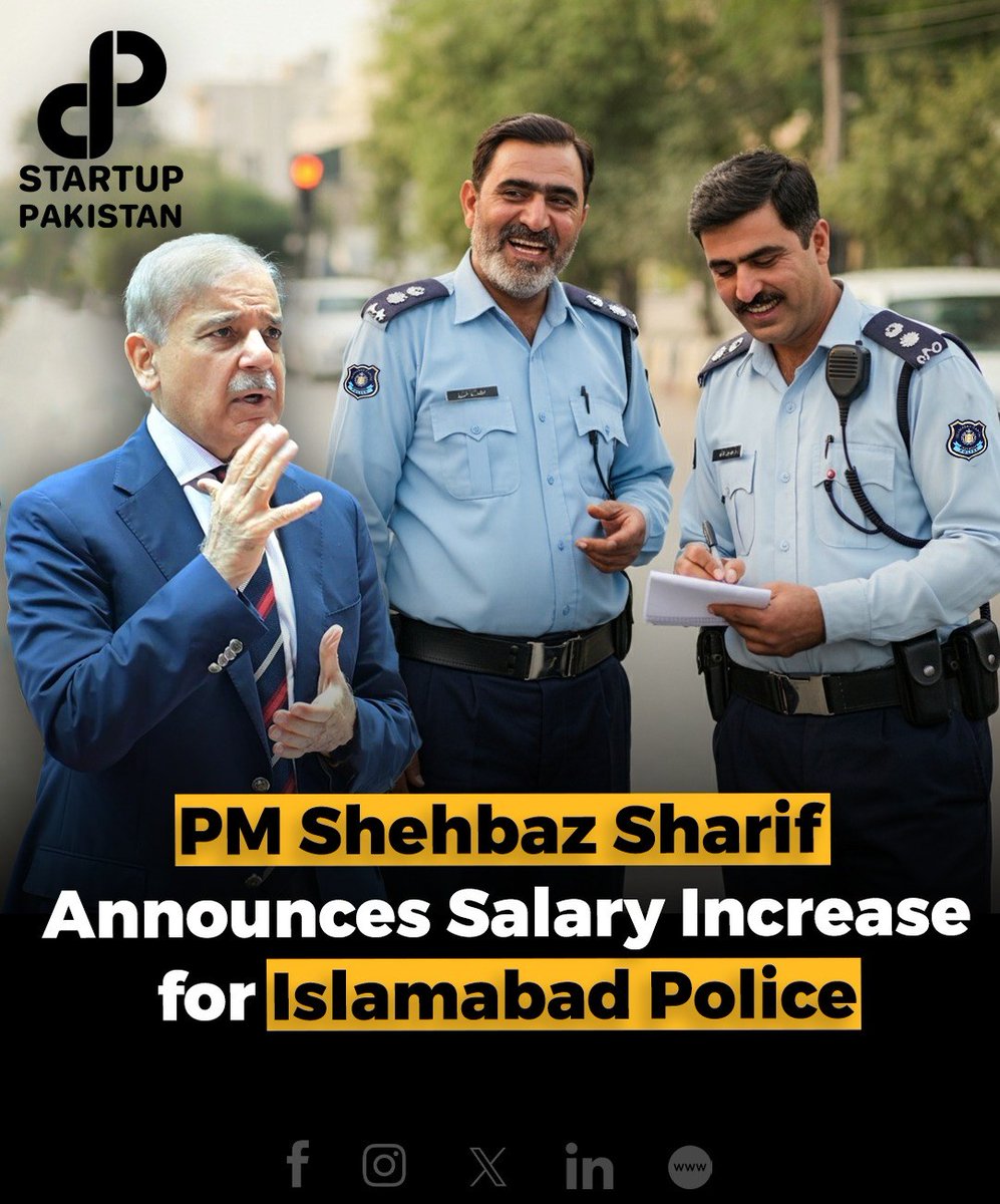 PakStartup's tweet image. Prime Minister Shehbaz Sharif has announced a salary increase for Islamabad Police, aligning it with Punjab Police salaries. 

#ShehbazSharif #IslamabadPolice #PoliceReforms #PublicSafety