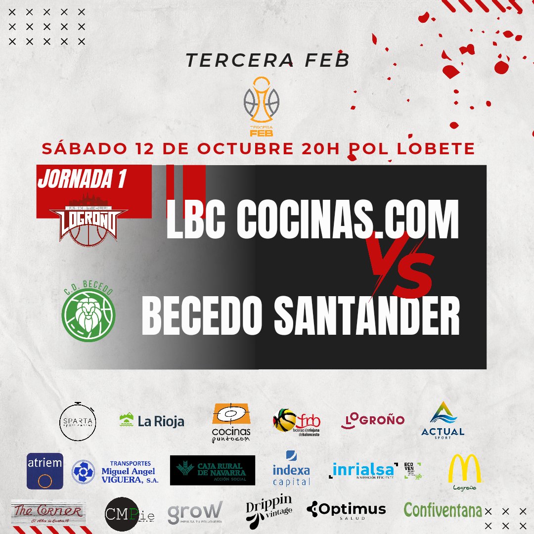 Pocos minutos para el debut del LogroBasket en Tercera FEB, los #Blanquirrojos ⚪🔴 inician el curso 24/25 en casa con la intención de conseguir la primera victoria de la temporada. 

LBC <a href="/cocinascom/">Cocinas.com</a> 
🏆 Tercera FEB
🕗 20:00
🆚 <a href="/Becedo2020/">🏀 C.D. Becedo Santander</a> 
📍Pol.Lobete
📺 youtube.com/@logrobasketcl…
