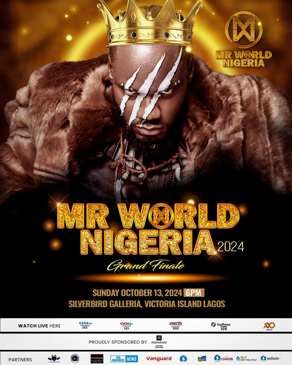 mrworldng's tweet photo. IT'S FINALE DAY!🏅🏆🔥
MR WORLD NIGERIA 2024!
Join us LIVE @ the Silverbird Galleria, VI, Lagos!
📍Oct 13, 6:00pm!

Your votes + Judges' scores = THE KING!

Who will wear the crown? 👑 
Vote now!
#Mrworldnigeria2024 #Mrworldng #MWN2024 #GrandFinale #CrownTheKing #MrWorldNigeria https://t.co/buDzAjyrHw