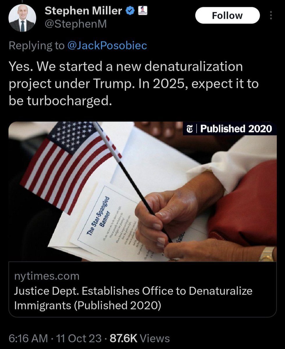 Monique94550's tweet image. #Denaturalization means denying naturalized citizens their rights and deporting them at will. It could happen to anyone under Project 2025.