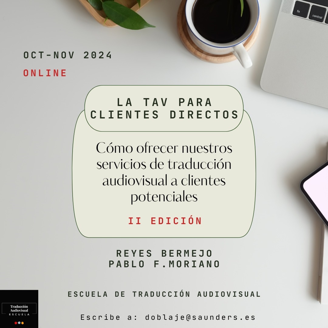 Escuela de Traducción Audiovisual (@escuelatav) on Twitter photo Faltan muy pocos días para que empiece la II Edición de nuestro curso La TAV para Clientes Directos, en el que a través de cuatro sesiones online, impartidas por los todoterreno <a href="/pfmoriano/">Pablo Fdez. Moriano (@pfmoriano.bsky.social)</a> y <a href="/tradureyes/">Reyes Bermejo Mozo</a>, daremos respuesta a las siguientes preguntas:
(Abrimos hilo 🧵) Faltan muy pocos días para que empiece la II Edición de nuestro curso La TAV para Clientes Directos, en el que a través de cuatro sesiones online, impartidas por los todoterreno <a href="/pfmoriano/">Pablo Fdez. Moriano (@pfmoriano.bsky.social)</a> y <a href="/tradureyes/">Reyes Bermejo Mozo</a>, daremos respuesta a las siguientes preguntas:
(Abrimos hilo 🧵)