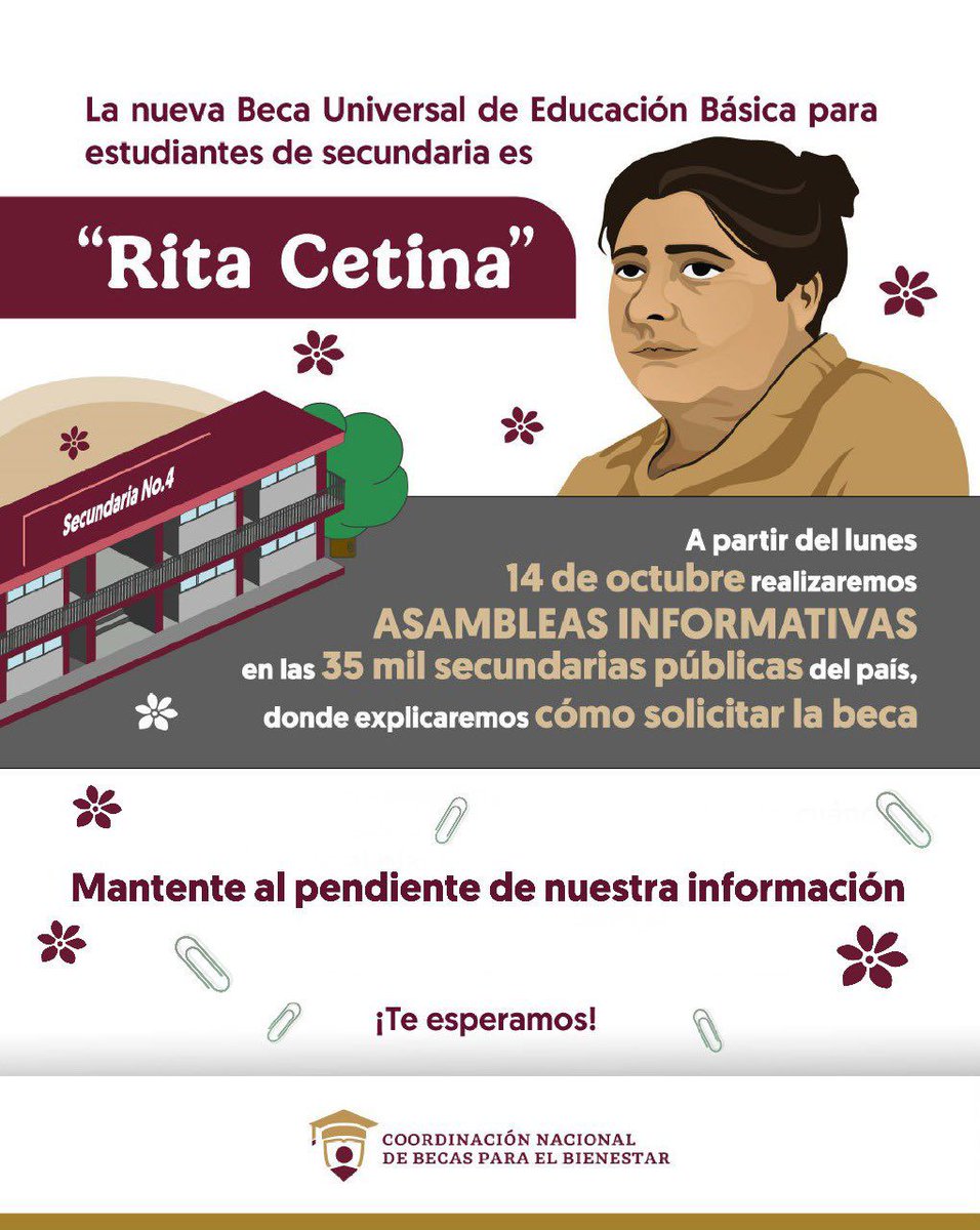 AlmaAlcarazH's tweet photo. 🚨 ¿Tienes hijas o hijos inscritos en una escuela secundaria pública?
 Esta info sobre la Beca Universal de Educación Básica #RitaCetina es para ti ⬇️ https://t.co/QFlo0FvToi