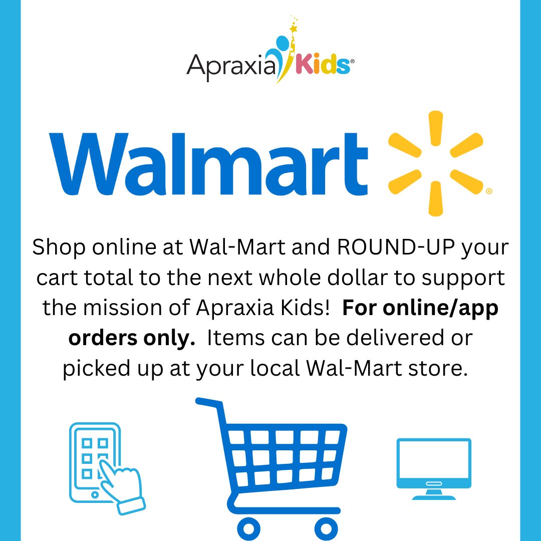 Apraxia_KIDS's tweet photo. Attention Wal-Mart shoppers! Did you know you can donate to Apraxia Kids by rounding up your cart total through Wal-Mart?
For more information how to select Apraxia Kids as your selected charity click here: https://t.co/xn8ssmFSgk
#Walmart #CausePartner #Shopping #CAS https://t.co/DkwyXUaQjR