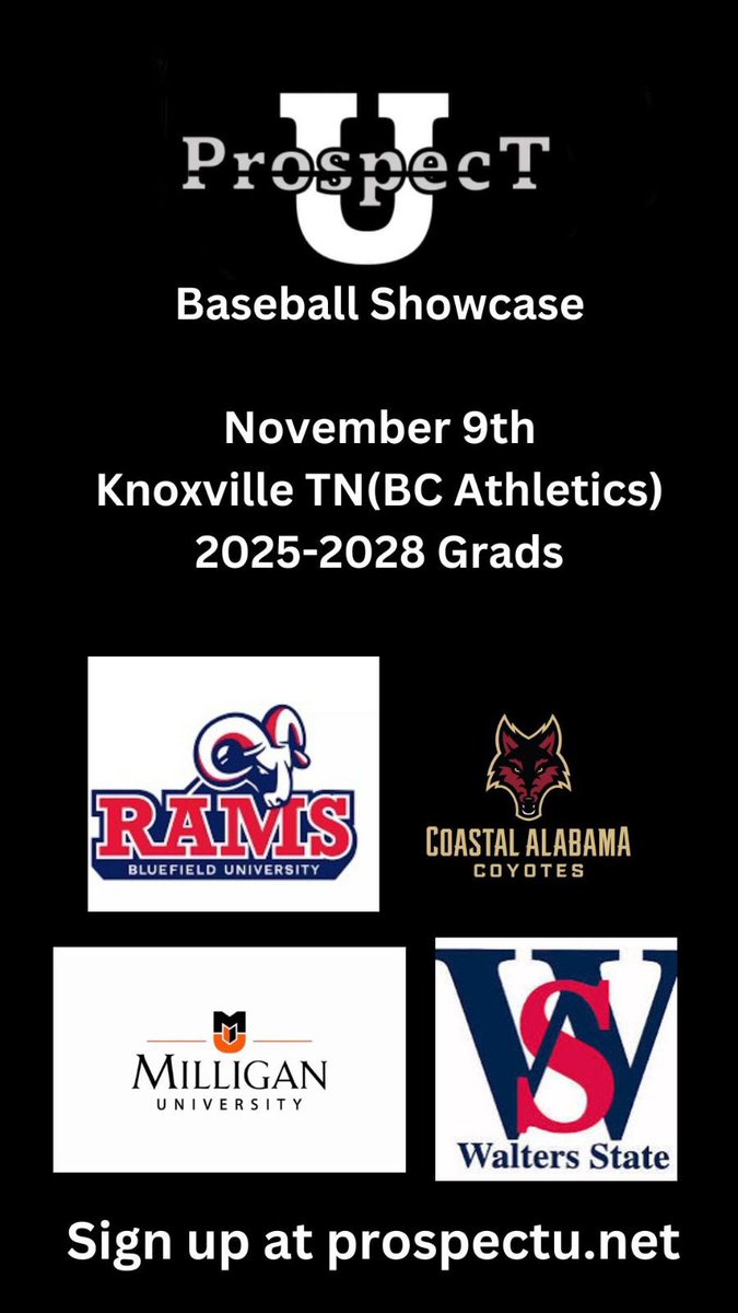 We are headed back to Knoxville TN come November ⚾️⚾️⚾️
* We have added the following programs.
-Maryville College, Prospect U Post Grad, BC Athletics Post Grad
* We are using this as a tryout for our Top Prospect Games as well to represent your state