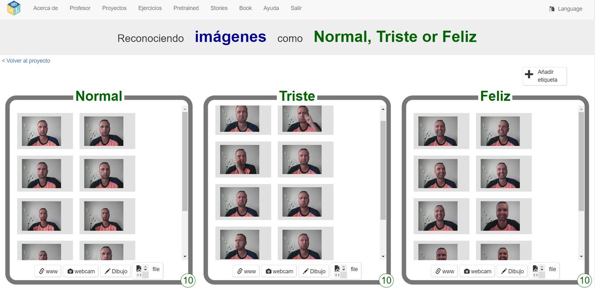 esparaTIC's tweet image. Entrenamiento de emociones 😐😄😢 con Machine Learning empleando 3 en 1:
1️⃣MLK @MLforKids 🧑🏻‍💻 clasificando imágenes y entrenando
2️⃣Programación con @scratch 🐈  
3️⃣Conecta la extensión de bloques de la placa @microbit_edu Ⓜ️
@CodeWeekEU