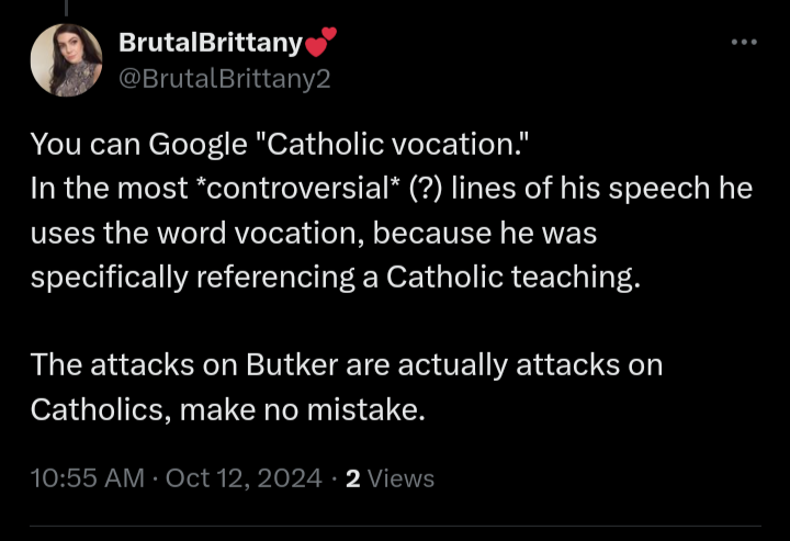 I have no idea what people think Harrison Butker's <a href="/buttkicker7/">Harrison Butker</a> speech was about. 
He is a Catholic, speaking to Catholics, about Catholic teaching of vocation. (Not an idea he made up himself) 
👉 "I never mentioned religion"
Yeah, I noticed you missed that part <a href="/kyylien/">Kaya 🫶🏻🪩✨</a>