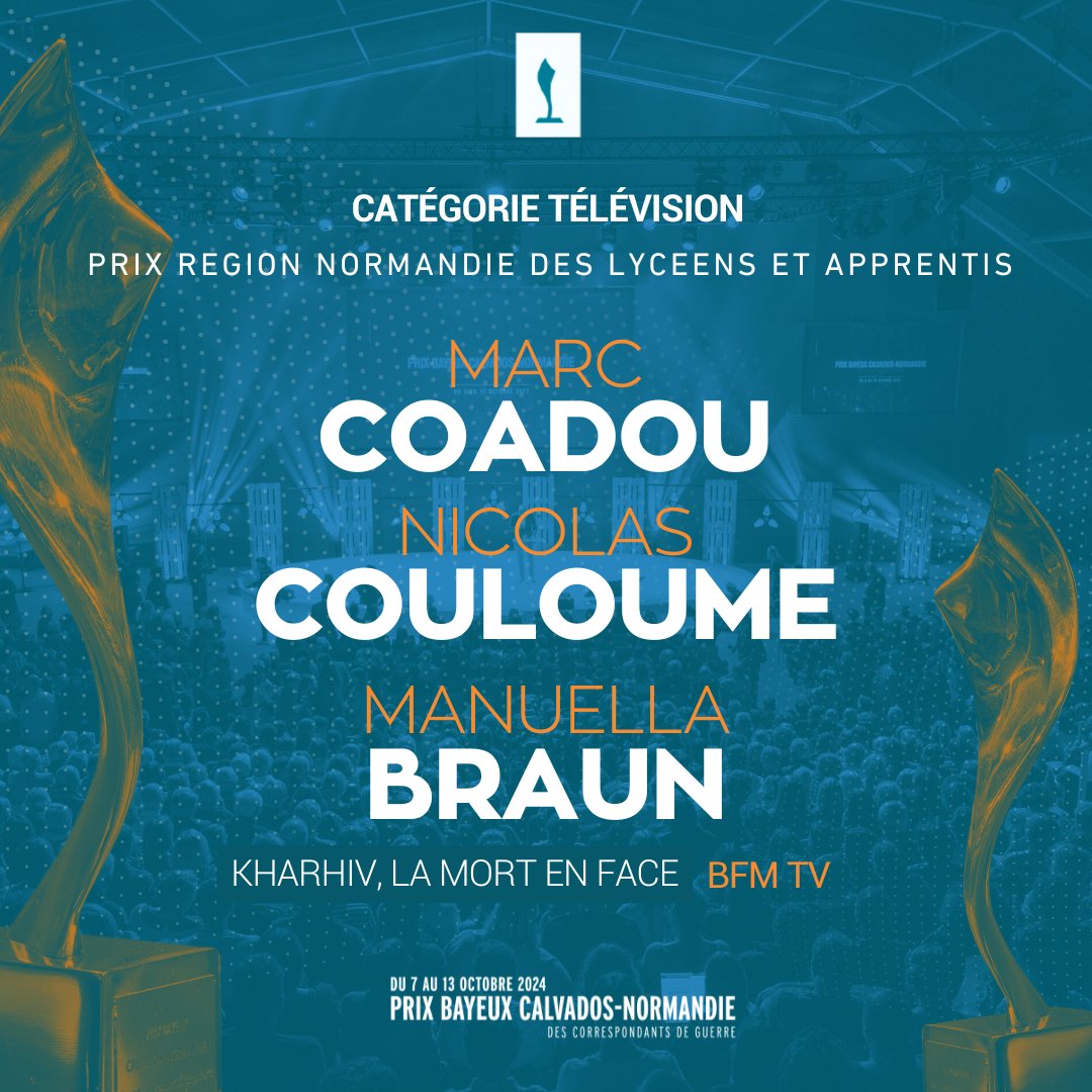 Prix Bayeux Calvados-Normandie (@prixbayeux) on Twitter photo 🏆 Le Prix <a href="/RegionNormandie/">Région Normandie</a> 📺 des lycéens et apprentis de #Normandie est attribué à <a href="/coadounicolas/">Nicolas Coadou</a>, <a href="/DavidCouloume/">David.C</a> et Manuella Braun pour leur reportage "Kharkiv, la mort en face" réalisé en mai 2024 pour <a href="/BFMTV/">BFMTV</a>. 👏
#Palmarès #Awards #PBCN2024 #PrixBayeux #Ukraine 🏆 Le Prix <a href="/RegionNormandie/">Région Normandie</a> 📺 des lycéens et apprentis de #Normandie est attribué à <a href="/coadounicolas/">Nicolas Coadou</a>, <a href="/DavidCouloume/">David.C</a> et Manuella Braun pour leur reportage "Kharkiv, la mort en face" réalisé en mai 2024 pour <a href="/BFMTV/">BFMTV</a>. 👏
#Palmarès #Awards #PBCN2024 #PrixBayeux #Ukraine