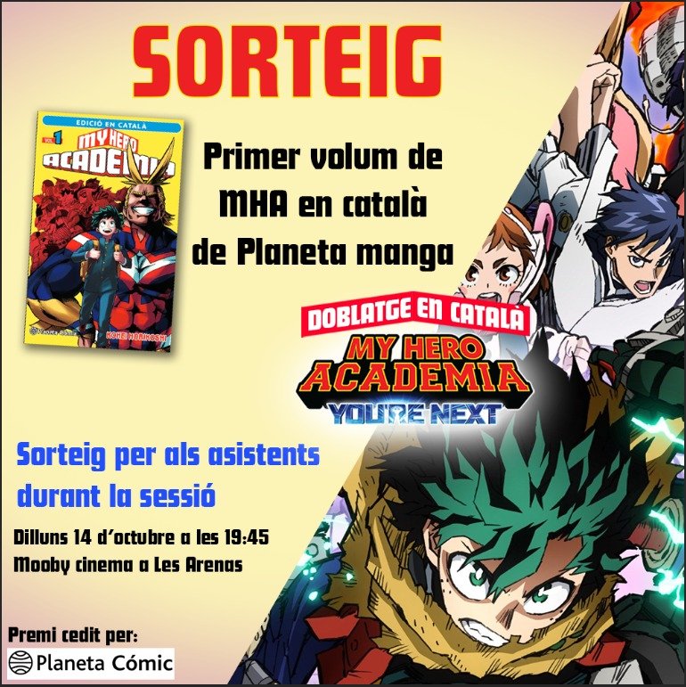 Ei, ens doneu un cop de ma? Ens ajudeu a difondre l'esdeveniment que estem organitzant en motiu de la nova peli de MHA en català? Feu rt, like i compartiu amb qui creieu que podria interesar-li! Per arribar a molta gent i demostrar que el doblatge en català funciona!