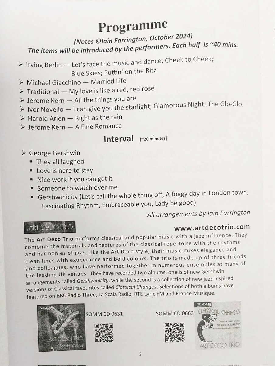 Wall to wall tunes in tonight's concert with <a href="/artdecotrio/">artdecotrio</a>