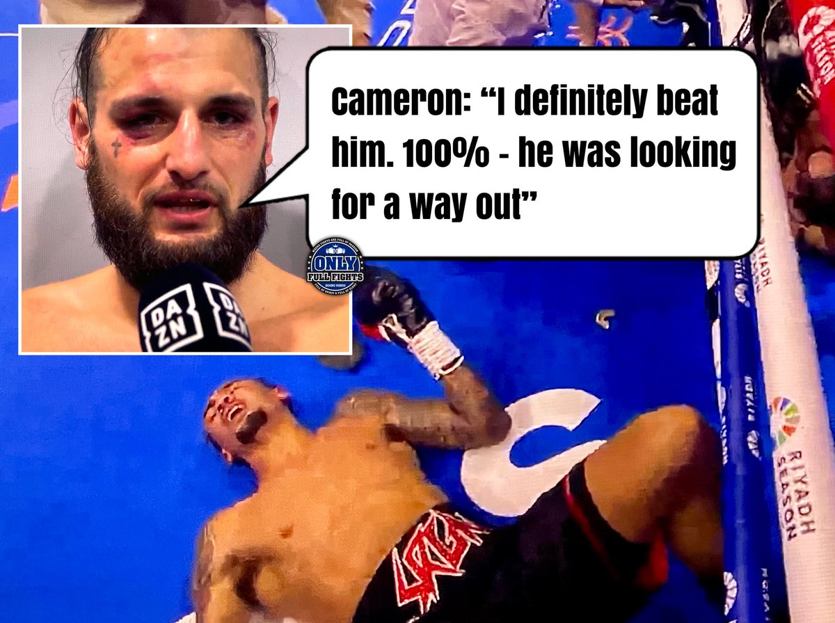 Liam Cameron says he beat Ben Whittaker says he was looking for a way out of the fight. 

Cameron told DAZN: “He didn’t want no more. He had nothing left. The kid was knackered. I definitely beat him. 100% [he was looking for a way out], you can see it on camera.”