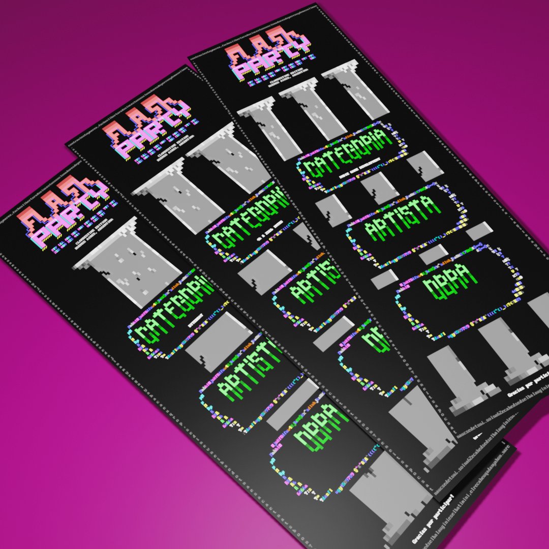 FlashpartyOK (@flashpartyok) on Twitter photo Los certificados digitales de Flashparty 2024 diseñados por Deadguy ya están en la casilla de lxs ganadorxs de los 3 primeros puestos de cada categoría!
#demoscene #demoparty #textart #pixelart #sizecoding #music #chiptune #trackedmusic #ansi #ascii #petscii #telextext #voxelart Los certificados digitales de Flashparty 2024 diseñados por Deadguy ya están en la casilla de lxs ganadorxs de los 3 primeros puestos de cada categoría!
#demoscene #demoparty #textart #pixelart #sizecoding #music #chiptune #trackedmusic #ansi #ascii #petscii #telextext #voxelart
