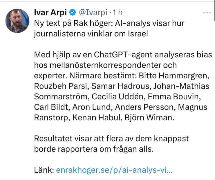 Bra AI-teknik som inte ens klarade av att berätta för Arpi att flera av de här personerna inte på något vis är mellanösterkorrespondenter.