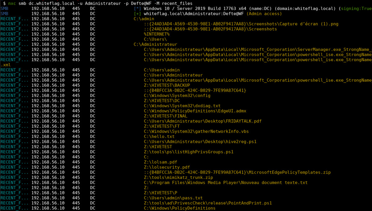Working on some NetExec modules I realized that on Windows you can get a list of recently modified files looking at the %appdata%\Roaming\Microsoft\Windows\Recent folder. New NXC module coming soon 👀