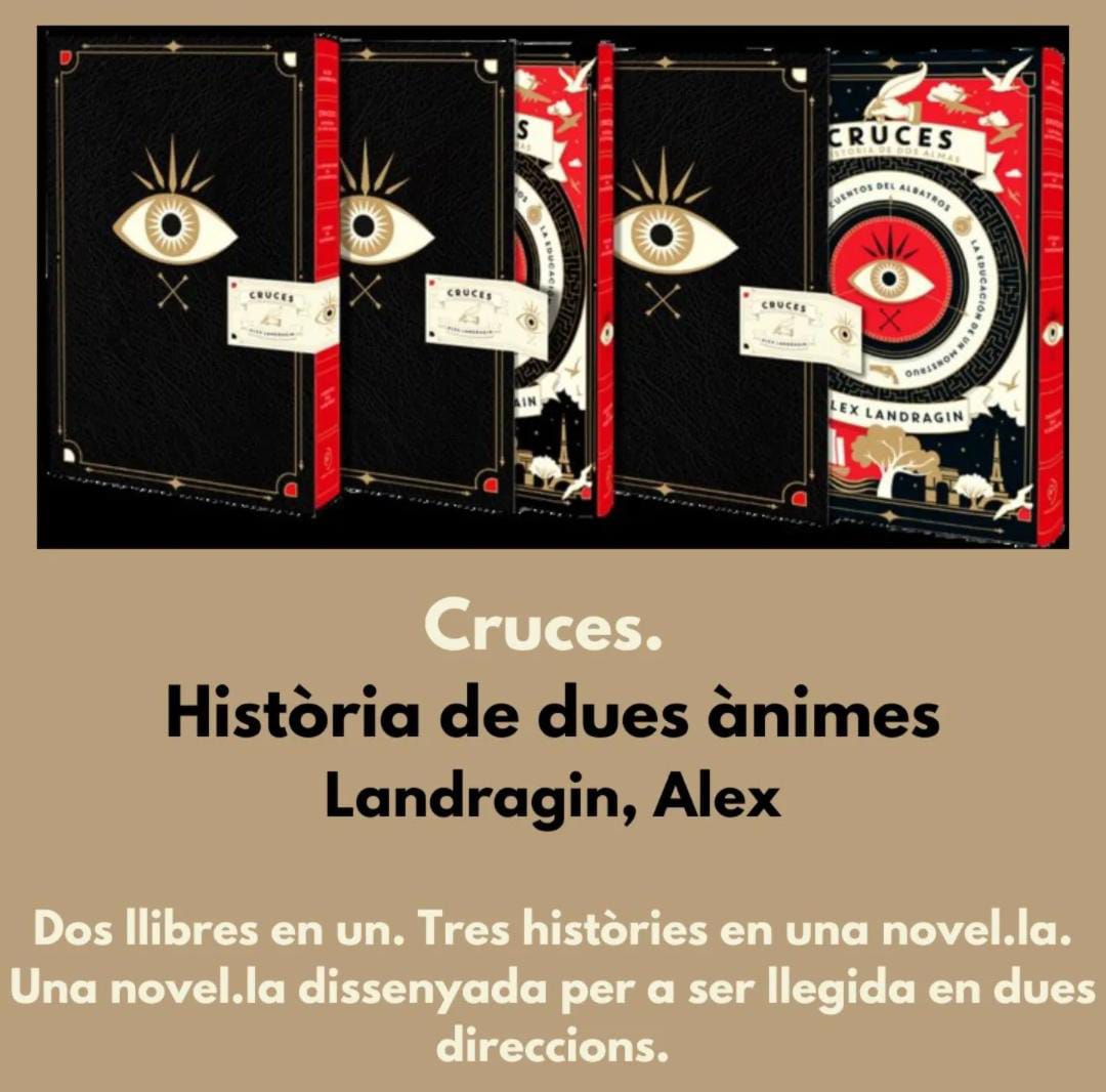 Cruces és el nou misteri literari.

Dos llibres en un. Tres històries en una novel·la.

Una novel·la dissenyada per ser llegida en dues direccions diferents.

 📣Per als lectors de "El barco de Teseo"
#esplaillibres 
#llibreriaindependent 
#llegirésunplaer