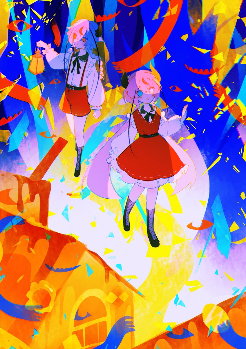 🎃🍭 a house full of treats!
hello! 🍎 had the honor of participating in the <a href="/UponASynthZine/">Once Upon A Synth OUT NOW!!</a> 🙋 Hime and Mikoto got lost in the woods, hopefully nothing bad happens when they see a house full of sweets… 🤥 

make sure you check out the other artists’ works too‼️🤚