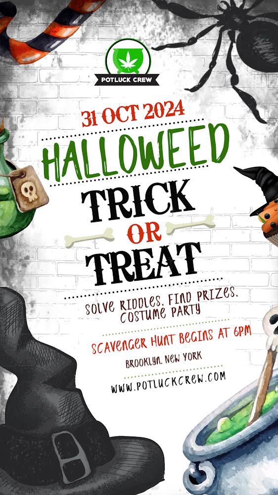 We are back with our 4th annual Halloweed: this time, Trick or Treat edition w/ a scavenger hunt in Brooklyn then we will be partying w/ FWFNYC after, get your tickets to roll with the crew: whatsthemoveapp.com/product/potluc…