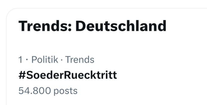 Gestern war #SoederRuecktritt schon Trend. Heute über 50k!
Leute: wie wärs, wenn wir das noch auf 100k bringen?

bitte RT und schreibt:
#SoederRucktritt weil…..