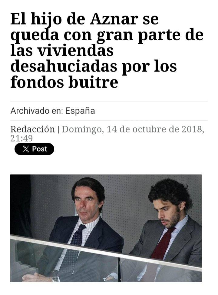 Hay más posibiliades de que se quede tu piso el hijo de Aznar que un okupa. A ver si Securitas saca un seguro antiaznares.