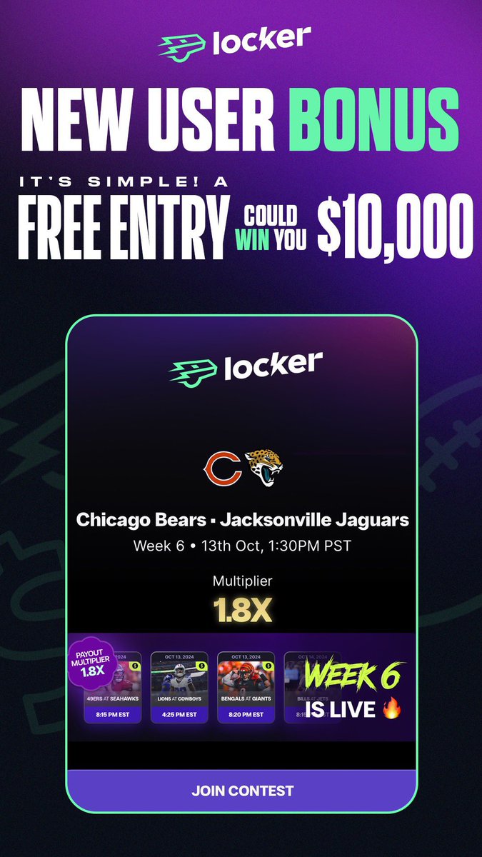 LEARLOCKS's tweet photo. $10,000 up for grabs in the Locker app + Double you money on Pick Ems THIS WEEK

You’re welcome 👉 https://t.co/70pzivS28y

Promo code: WIN 
#LockerLive https://t.co/uNvSYxYVxd