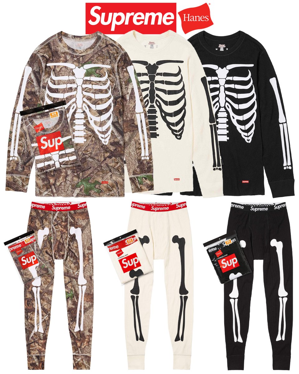 Supreme/Hanes Bones Thermal Crew and Pants are also set to release