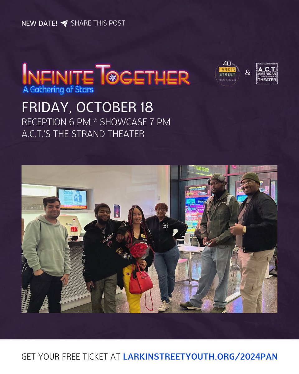 Larkin Street Youth Services (@larkinstreet) on Twitter photo 🌟 It’s THIS Friday! We’re lighting up <a href="/ACTSanFrancisco/">American Conservatory Theater</a>’s The Strand Theater on October 18 for a night of incredible performances you won’t forget!
Grab your tickets now and be part of this unforgettable celebration! hubs.la/Q02T8YC50 🎶✨ 🌟 It’s THIS Friday! We’re lighting up <a href="/ACTSanFrancisco/">American Conservatory Theater</a>’s The Strand Theater on October 18 for a night of incredible performances you won’t forget!
Grab your tickets now and be part of this unforgettable celebration! hubs.la/Q02T8YC50 🎶✨