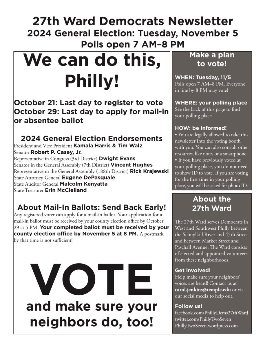 DemsPhilly27th's tweet photo. 27th Ward Newsletter! https://t.co/nAHLdNPLF4