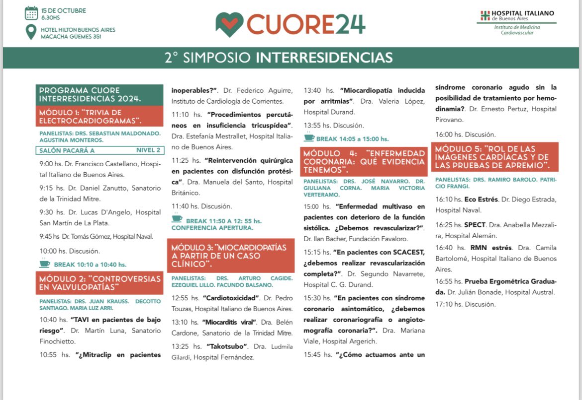 Residencia de Cardiología Hospital Italiano 🇦🇷 (@cardiohiba_resi) on Twitter photo Ya llega CUORE 24!!
II Simposio Interresidencias de CUORE.
Un programa lleno de temas actuales en cardiología, con expositores de todo el país y panelistas expertos de <a href="/imedCV/">IMedCV Hospital Italiano</a> y <a href="/CONAREC_ORG/">CONAREC</a>
Los esperamos el martes.
Link: congresocuore.com.ar
<a href="/fbalsanoMD/">Facundo Balsano</a> <a href="/luzarri01/">Luz</a> Ya llega CUORE 24!!
II Simposio Interresidencias de CUORE.
Un programa lleno de temas actuales en cardiología, con expositores de todo el país y panelistas expertos de <a href="/imedCV/">IMedCV Hospital Italiano</a> y <a href="/CONAREC_ORG/">CONAREC</a>
Los esperamos el martes.
Link: congresocuore.com.ar
<a href="/fbalsanoMD/">Facundo Balsano</a> <a href="/luzarri01/">Luz</a>