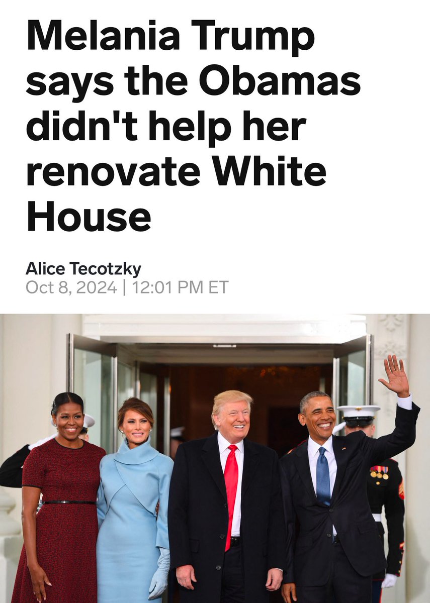 Melania Trump crying in her book about the Obamas not helping her renovate the White House prior her and Donald moving in is peak Trump behavior.

That family is the biggest group of whiners in the world.

🙄