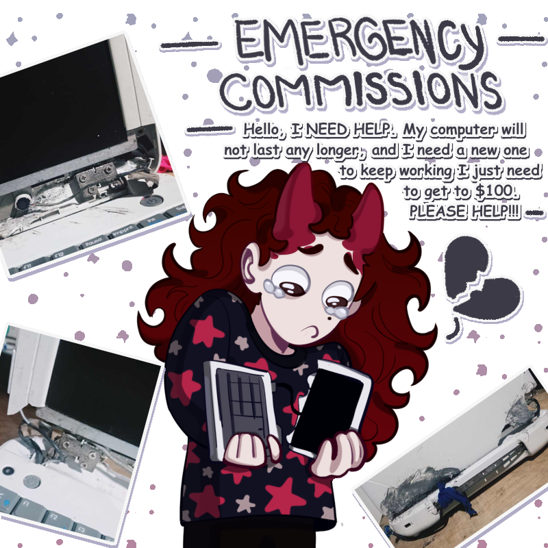AlexaYpoint's tweet photo. EMERGENCY COMMISSIONS 💦

I need help to buy a new computer since the screen on the one I have came off and I don't know how long it will last

I would really appreciate the help giving my best effort 👊✨, the 🔁 are also grateful🧎

#commissionsopen #commissionart #commissions https://t.co/cGXXzdirsb