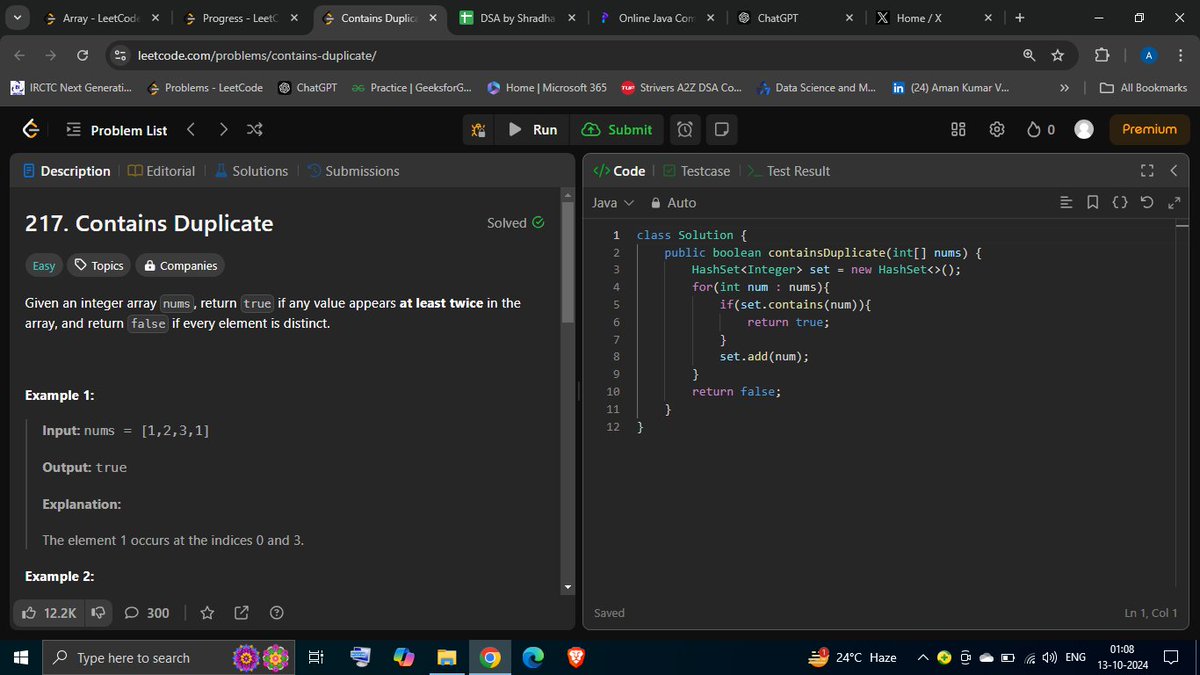 Ranger_7280's tweet image. Today I solved 2 question @LeetCode
✅Maximum SubArray -> Using Kadane's Algo
✅Contains Duplicate
#leetcode #dsa #CodingChallenges