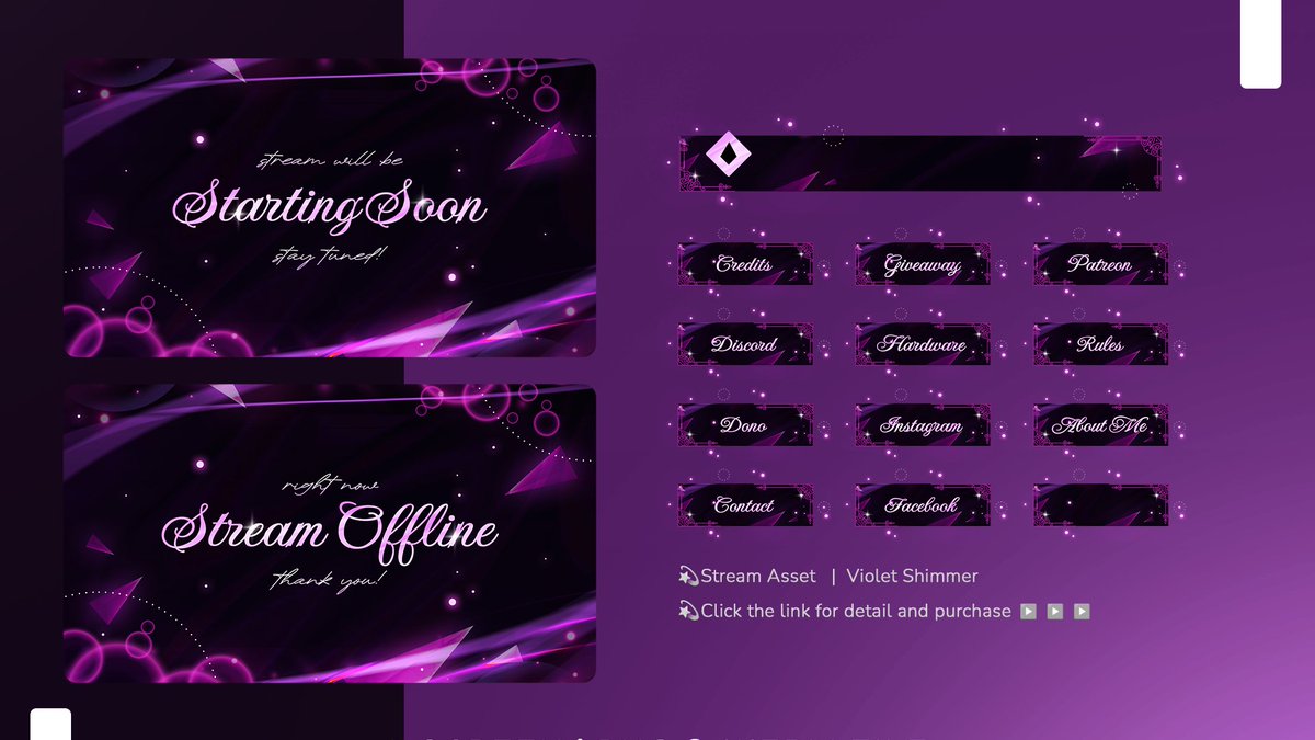 Stream_Bliss's tweet photo. 💜 New Violet Shimmer Stream Pack! Ready to use in one click. Shine brighter on stream now!✨

Click link for more &amp; purchase 
▶️https://t.co/hzi33YnDmV

Happy Shopping 🛒
#StreamPackage #TwitchOverlay #Streamer #Vtuber #Game #Mystical #Luxury #Purple #Art #Celestial #Japan #Etsy https://t.co/XPoPYUXiBw