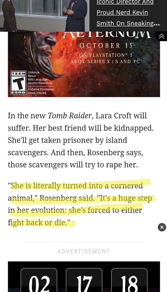 AsToldByLasso's tweet photo. In 2013, Lara Croft was rebooted and had to endure borderline rape to be taken seriously as a female video game character all because she had big tits. Your vision of feminism is offensive &amp; regressive. Someone as clueless as you shouldn't be anywhere near the Tomb Raider series. https://t.co/LgvW3o8Sjx