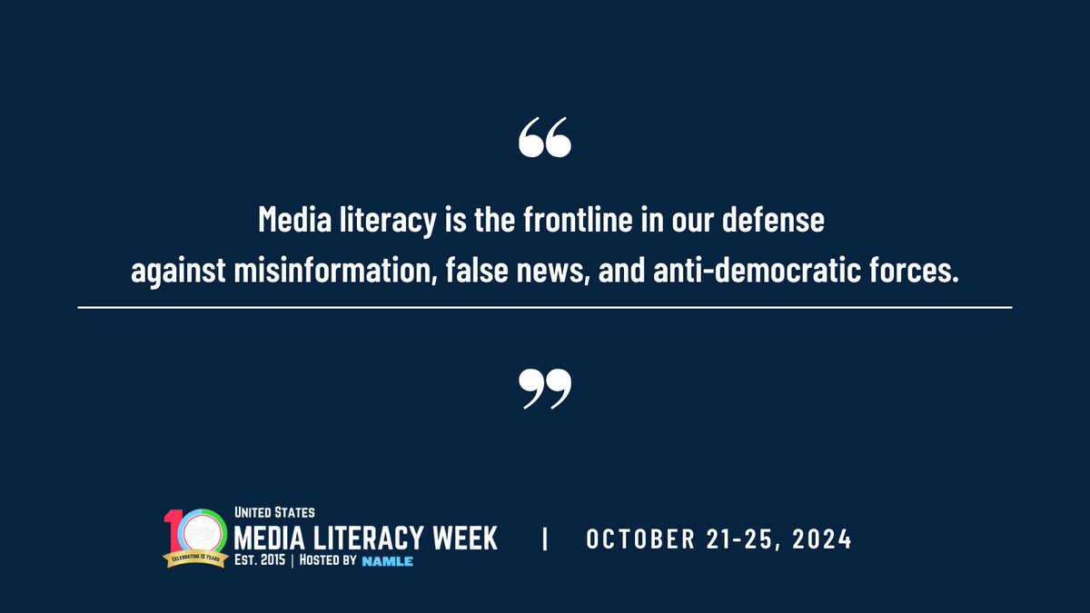 Now, more than ever, media literacy is essential to the survival of our democracy.

Join us from October 21 - 25 to equip yourself with the tools to fight misinformation and anti-democratic forces. 

Register here 🔗 ow.ly/W7fN50TsJqs