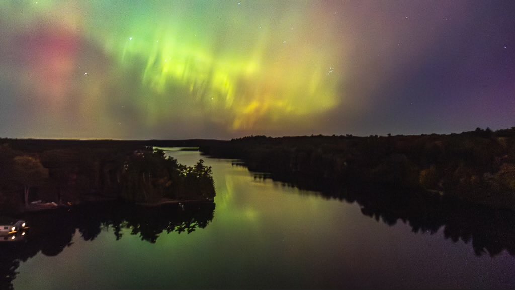 A drone shot of the northern lights. We have been hunting them for years! It was worth the wait. Even though editing highlights things, we could see it very well with naked eye as well.