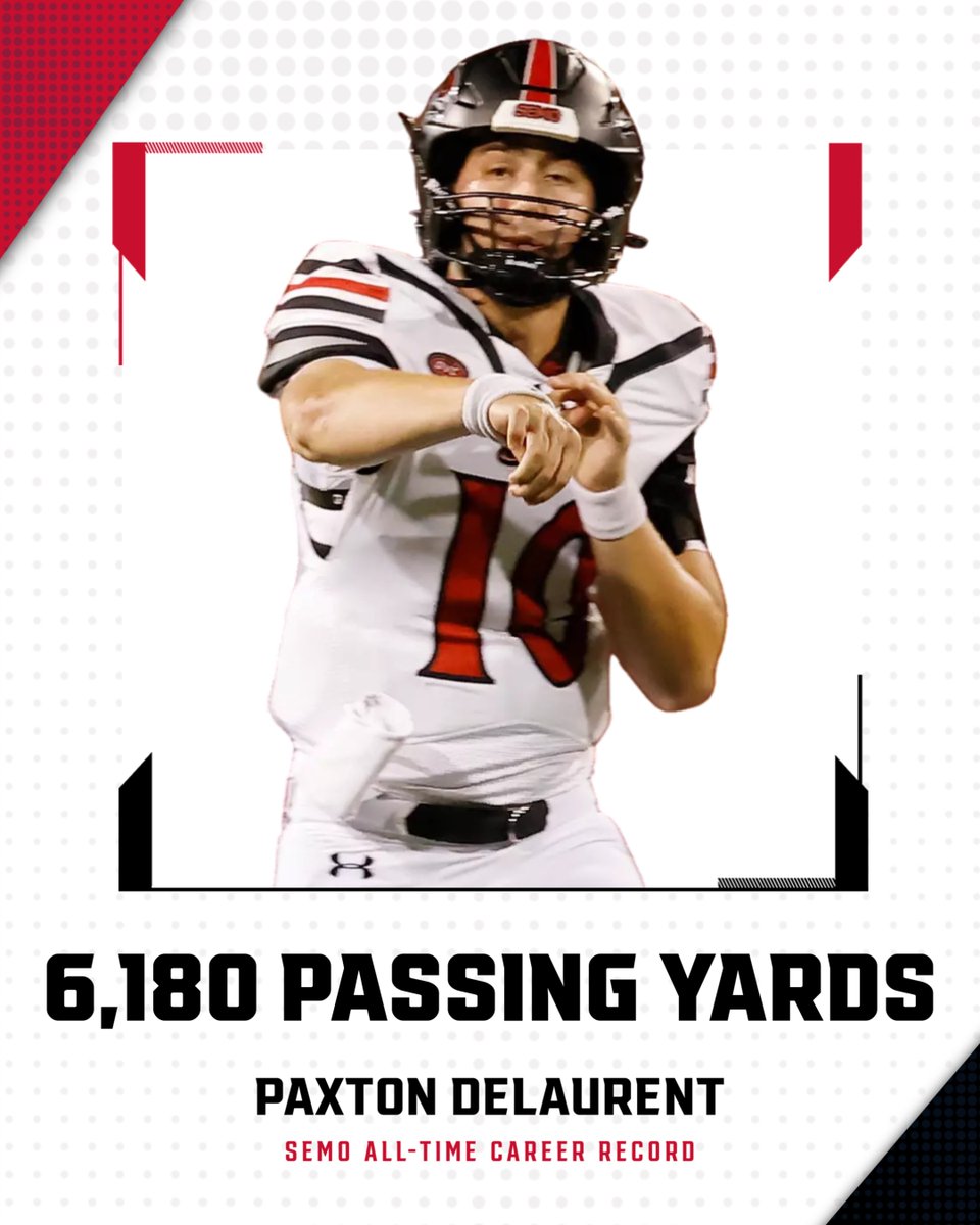 On SEMO's first drive of the game, Paxton DeLaurent broke the school's all-time career passing yardage record. The official mark that broke the record was 6,180 yards surpassing Jason Liley's mark of 6,179 from 1989-92.