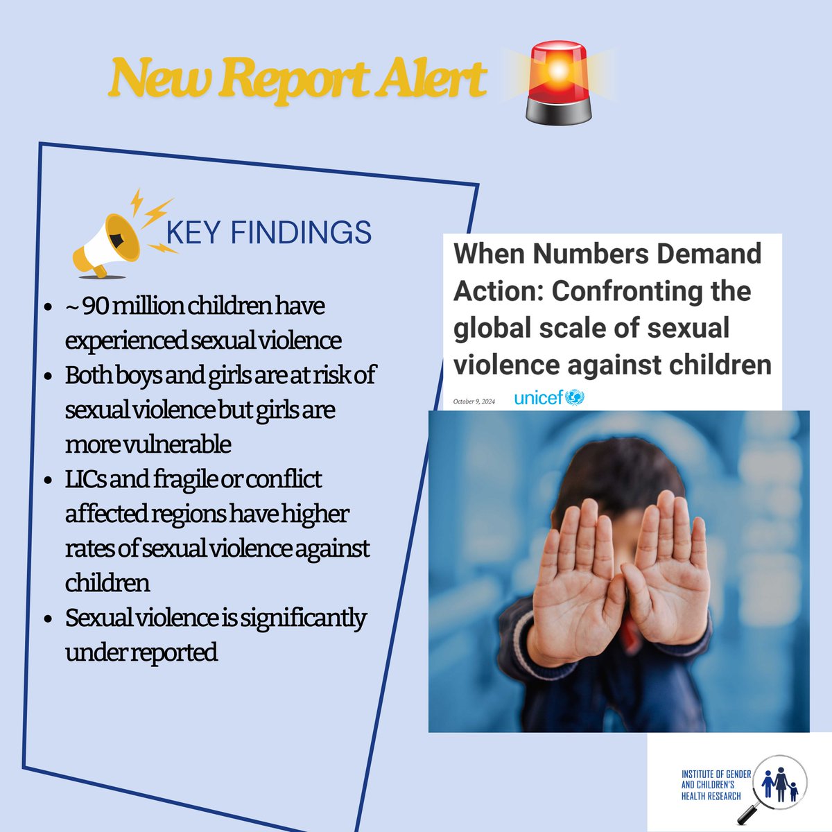 This heart-breaking report from <a href="/UNICEF/">UNICEF</a> highlights the need for more investments in the prevention of sexual violence against children.  
📖 Read the full report here: data.unicef.org/resources/when…