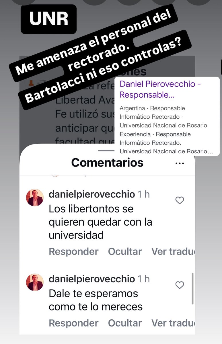 romidiezok's tweet photo. Bartolacci manda a amenazarme a su gente. Un poco mafioso el tema universitario de Gastolacci verdad?
Él y su señora esposa, Schmuck, deberían ser más cuidadosos con los mensajes que mandan para tratar de amedrentarme porque me llegan.
Y si, espérennos porque vamos a ir a poner orden. VLLC!!