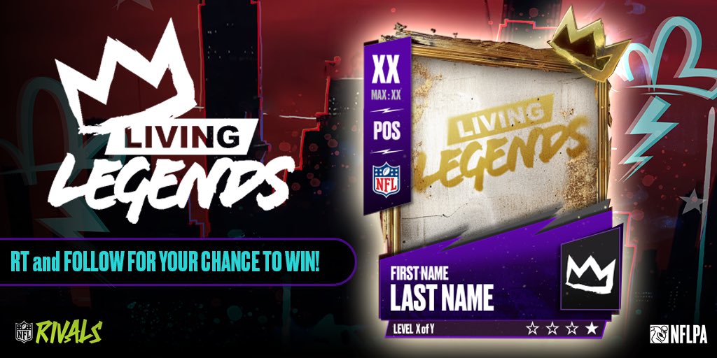 Capture a Legend! 👑

RETWEET AND FOLLOW US for your chance to win a RANDOM Living Legend for your <a href="/PlayNFLRivals/">NFL Rivals 🏈</a> squad! 

#LivingLegends👑 #NFLRivals🏈