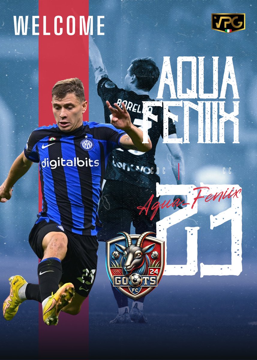 THE GOATS FC (@thegoats_fc) on Twitter photo #ROSTER
È il momento di presentare un nuovo player che ha subito dimostrato grandi doti nel suo ruolo, un centrocampista vero, difficile farne a meno🔝👌
Con il numero 23 presentiamo <a href="/Aqua_Feniix23/">Aqua Feniix</a> 🔥‼️
WELCOME BROTHER ‼️🔥
#roadtoglory
<a href="/VPGItaly/">VPG Italy 🇮🇹</a>
<a href="/Aqua_Feniix23/">Aqua Feniix</a> #ROSTER
È il momento di presentare un nuovo player che ha subito dimostrato grandi doti nel suo ruolo, un centrocampista vero, difficile farne a meno🔝👌
Con il numero 23 presentiamo <a href="/Aqua_Feniix23/">Aqua Feniix</a> 🔥‼️
WELCOME BROTHER ‼️🔥
#roadtoglory
<a href="/VPGItaly/">VPG Italy 🇮🇹</a>
<a href="/Aqua_Feniix23/">Aqua Feniix</a>