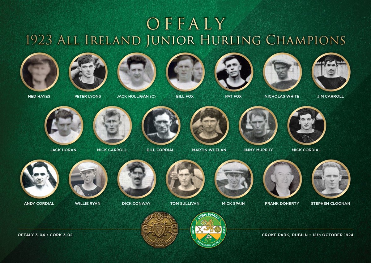 Official Offaly GAA (@offaly_gaa) on Twitter photo There was a special event tonight in Dooly's Hotel as Offaly GAA commemorated our first All-Ireland winning team.
Offaly beat Cork in the long-delayed 1923 Junior Hurling final at <a href="/CrokePark/">Croke Park</a> on 12th October 1924.
Descendants, relations and many others from Offaly joined in There was a special event tonight in Dooly's Hotel as Offaly GAA commemorated our first All-Ireland winning team.
Offaly beat Cork in the long-delayed 1923 Junior Hurling final at <a href="/CrokePark/">Croke Park</a> on 12th October 1924.
Descendants, relations and many others from Offaly joined in