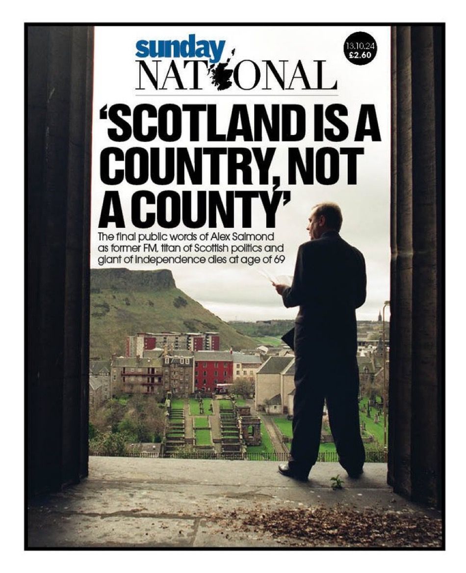 PolitlcsUK's tweet photo. 🚨 The front pages of tomorrow’s newspapers commemorating the death of former First Minister Alex Salmond https://t.co/bC5Q2dIAhu