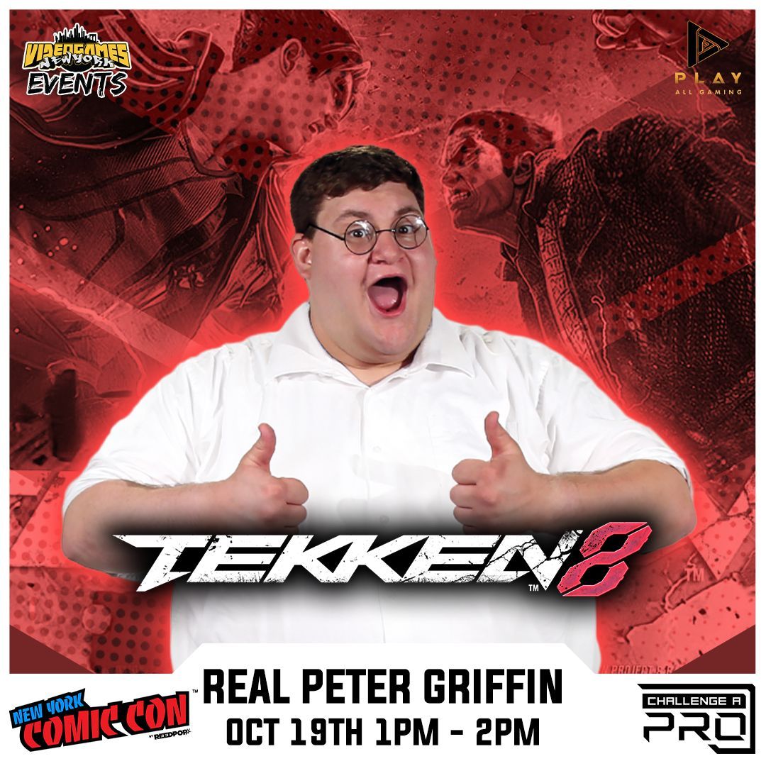 VideoGamesNYC's tweet image. From Quahog to #NYCC, Real Life Peter Griffin (@NYPeterGriffin) is here to take on everyone (Not you Meg) in Tekken 8! Just make sure not to grind his gears and remember that Bird is the word!

Brought to you by: @VGNYevents @PlayAllgaming #VGNYevents @NY_Comic_Con
#FGC #NYCFGC