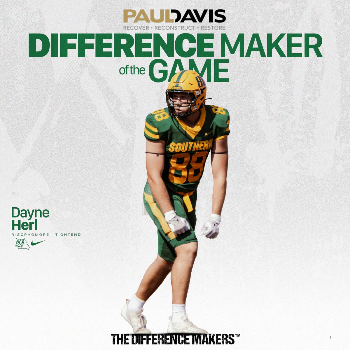 MOSOFootball's tweet photo. The Lions tightend Dayne Herl was named the Difference Maker of the Game, presented by Paul Davis Restoration, against Emporia State 🦁
Luke Sampson would find Herl, who ran for an 80-yard touchdown in the fourth quarter. https://t.co/MJRZvmQ110