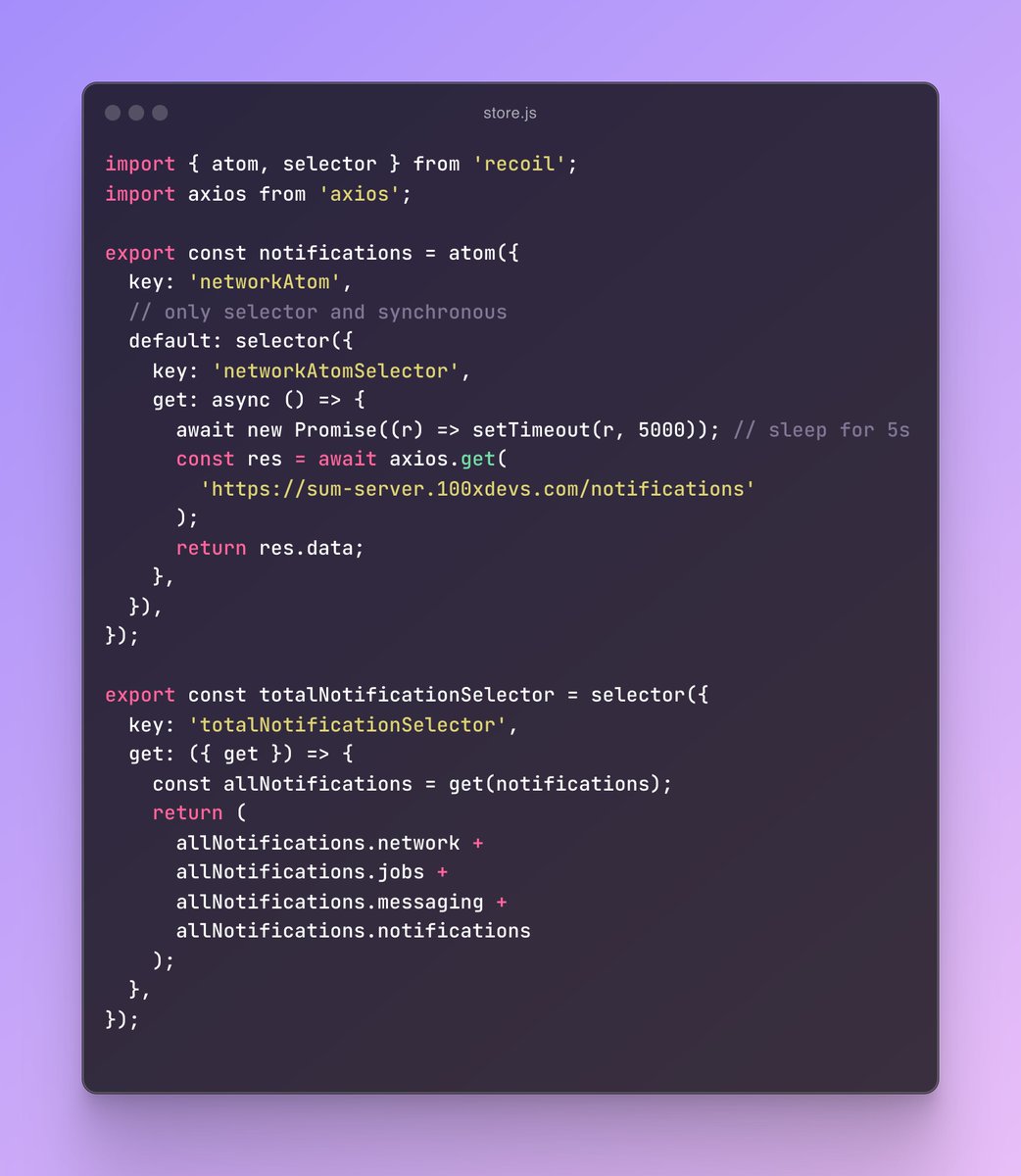 sum1t_here's tweet image. 💻 Web2: React Hooks &amp;amp; Recoil.js
🔸 Refreshed on useState, useEffect, useMemo, and more!
🔸 Explored Recoil.js for efficient state management—it’s awesome for global state in React! ⚛️
#ReactJS #RecoilJS #Frontend #JavaScript
🧵 2/7