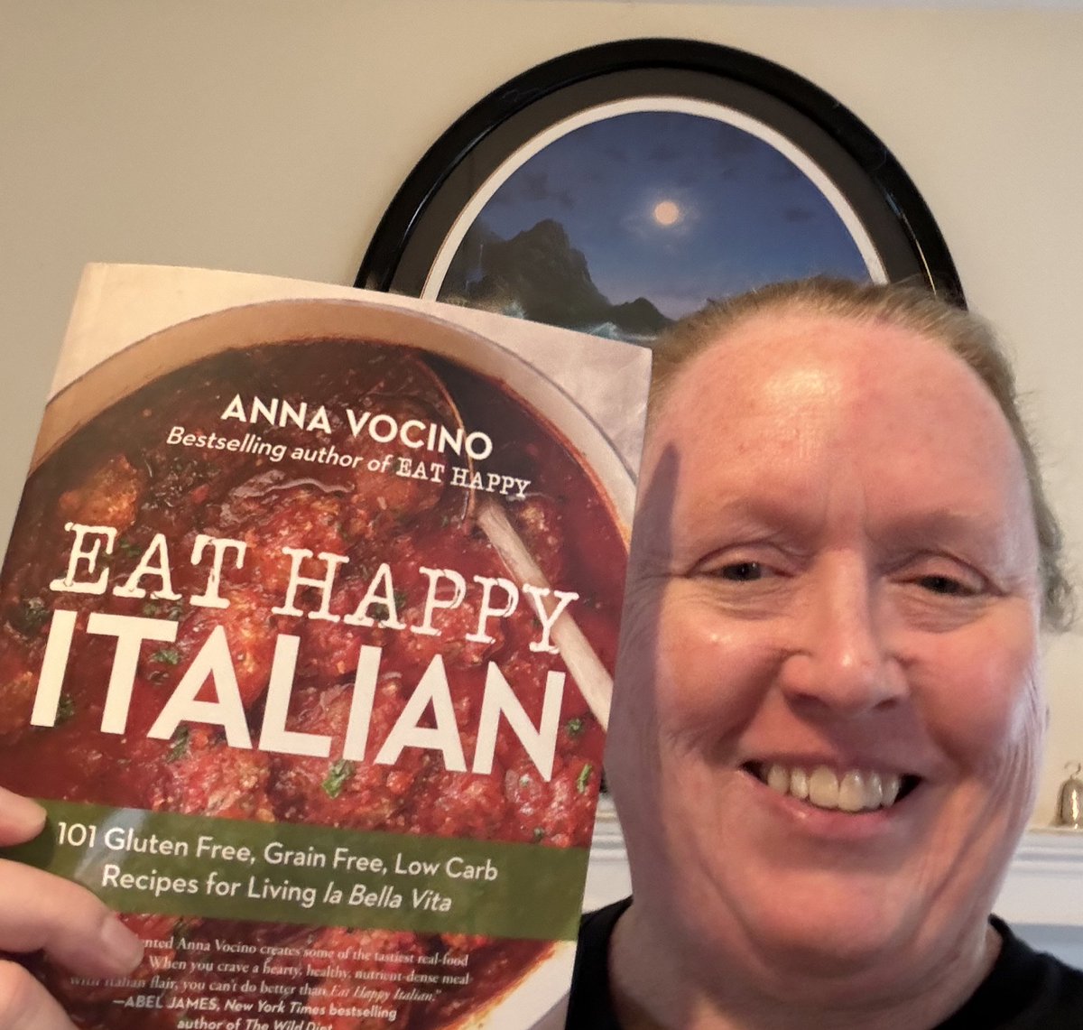 Thrilled it’s the weekend so I can finally read Eat Happy Italian by <a href="/AnnaVocino/">Anna Vocino</a> in depth (of course, I scanned it when it got here Tuesday night.) There might even be extra copies on the shelf for Christmas presents. (and only for Anna would I do a selfie!)