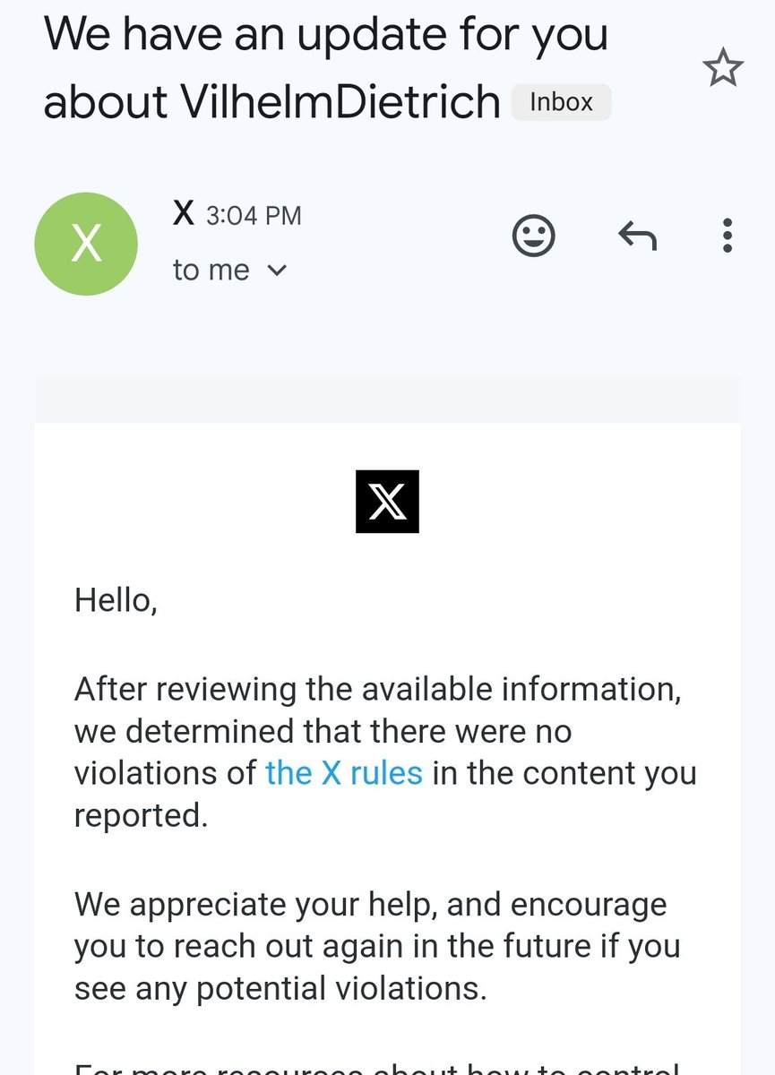 Moderation related to antisemitism is clearly improving on X. This time it took a whole four hours to adjudicate that "you are a lying Jew. Just go on and climb in the oven and save us the trouble" was fine, as opposed to minutes.